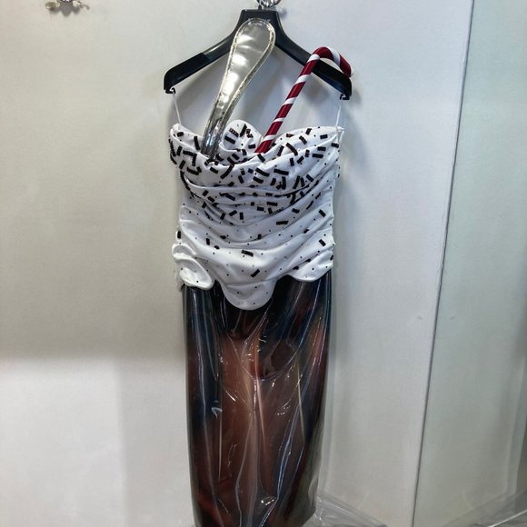 SS22 RUNWAY $5880 MOSCHINO COUTURE Jeremy Scott Milkshake Straw Asymmetric Dress - Picture 2 of 16